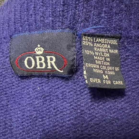 Vintage OBR Deep Blue/Purple Angora Rabbit Hair & Lambswool Cardigan Size Med - Picture 6 of 7